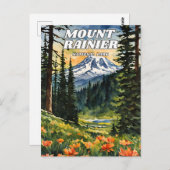 Mount Rainier National Park Illustration Retro Dec Postkarte (Vorne/Hinten)