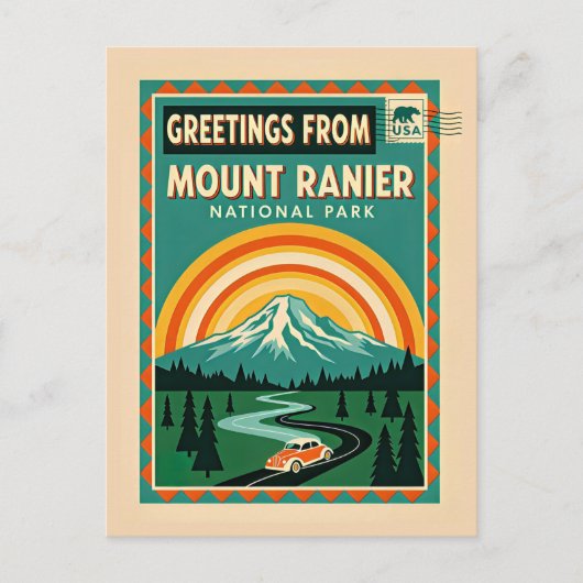 Mount Rainier National Park Retro Postkarte (Vorderseite)