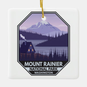 Mount Rainier National Park Washington Cabin Retro Keramikornament