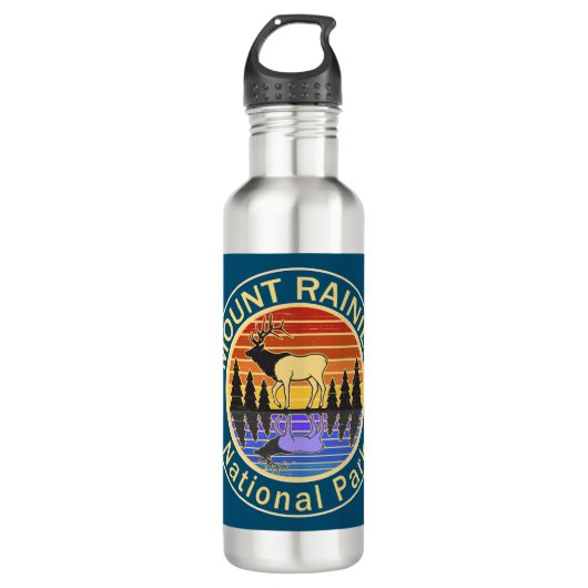 Mount Rainier Nationalpark Elk Edelstahlflasche (Vorderseite)