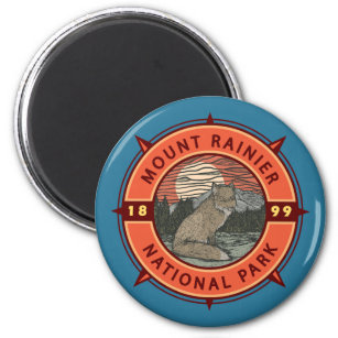 Mount Rainier Nationalpark Red Fox Retro Kompass Magnet