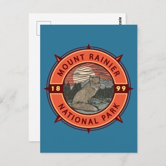 Mount Rainier Nationalpark Red Fox Retro Kompass Postkarte (Vorne/Hinten)