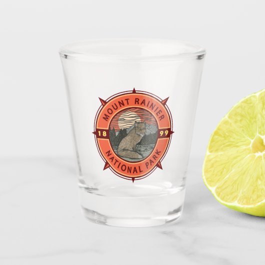 Mount Rainier Nationalpark Red Fox Retro Kompass Schnapsglas (Vorderseite)