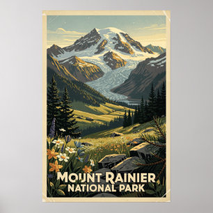 Mount Rainier Nationalpark Retro Poster