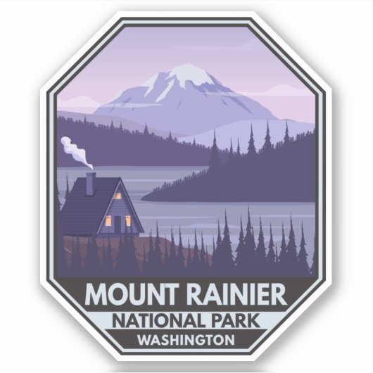 Mount Rainier Nationalpark Washington Cabin Retro Aufkleber (Vorderseite)