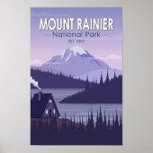 Mount Rainier Nationalpark Washington Cabin Retro Poster (Vorne)
