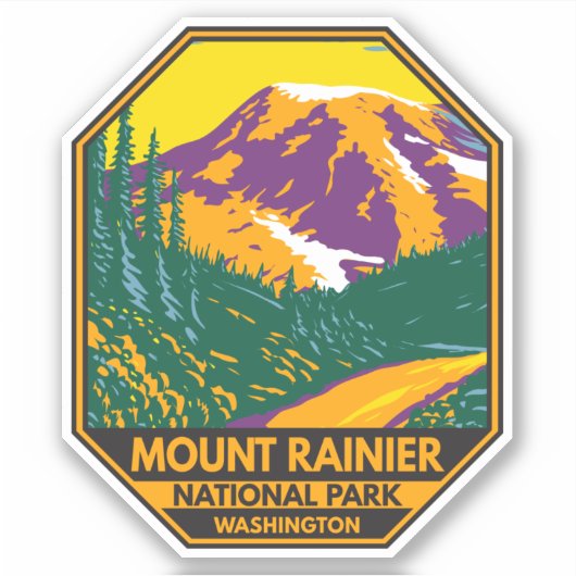 Mount Rainier Nationalpark Washington Retro Aufkleber (Vorderseite)
