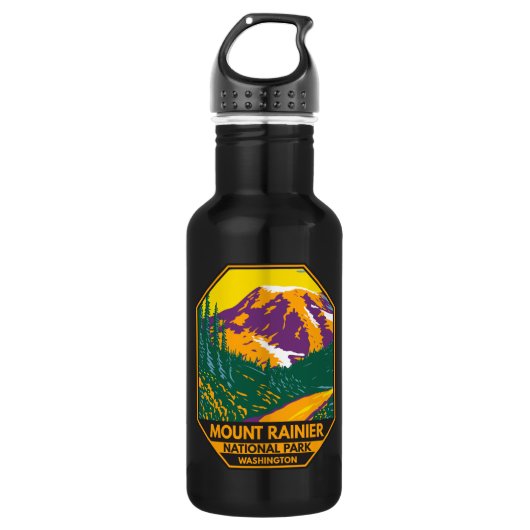 Mount Rainier Nationalpark Washington Retro Edelstahlflasche (Vorderseite)
