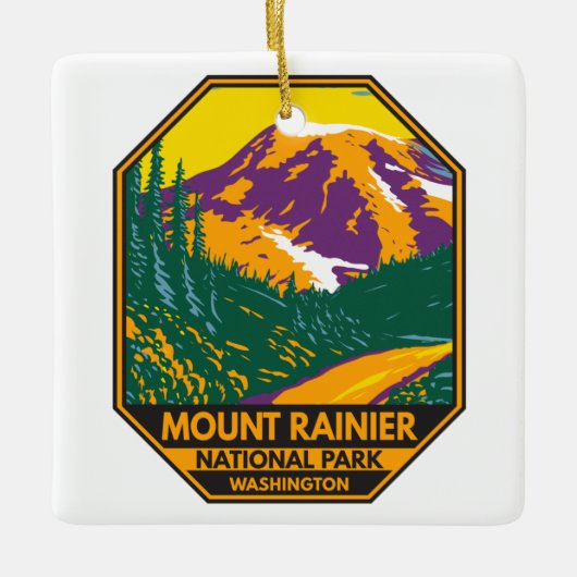 Mount Rainier Nationalpark Washington Retro Keramikornament (Vorderseite)