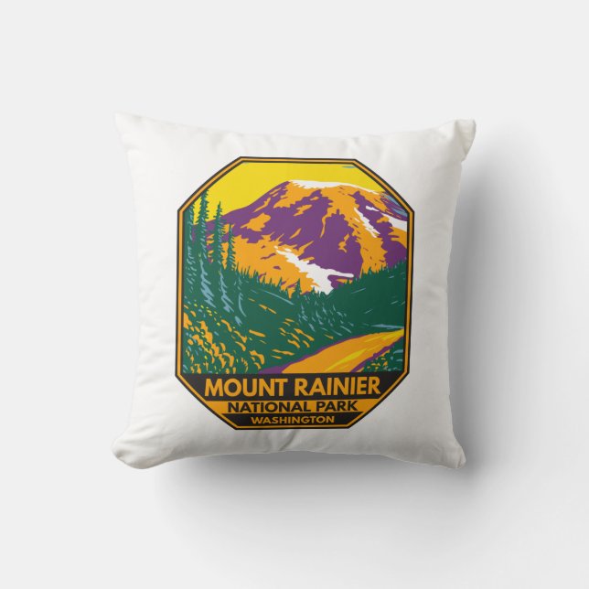 Mount Rainier Nationalpark Washington Retro Kissen (Vorderseite)