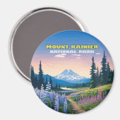 Mount Rainier Nationalpark Washington Retro Magnet (Vorderseite/Rückseite)