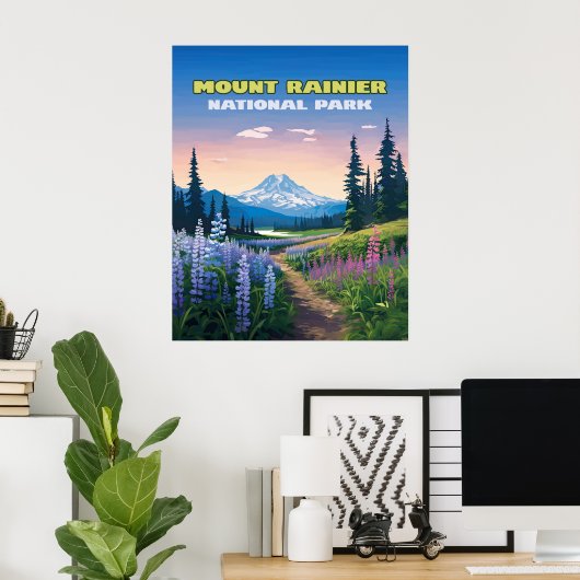 Mount Rainier Nationalpark Washington Retro Poster (Heimbüro)