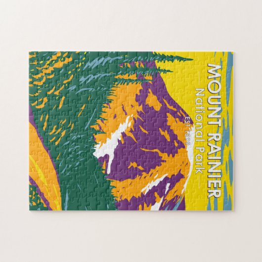 Mount Rainier Nationalpark Washington Retro Puzzle (Horizontal)