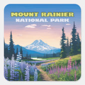 Mount Rainier Nationalpark Washington Retro Quadratischer Aufkleber (Vorderseite)