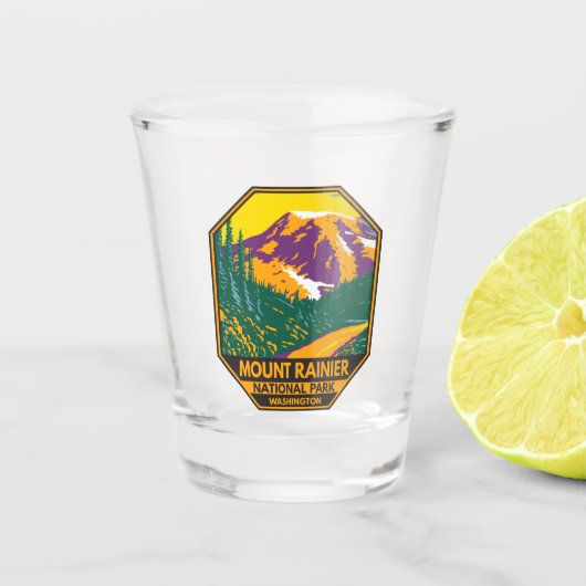 Mount Rainier Nationalpark Washington Retro Schnapsglas (Vorderseite)