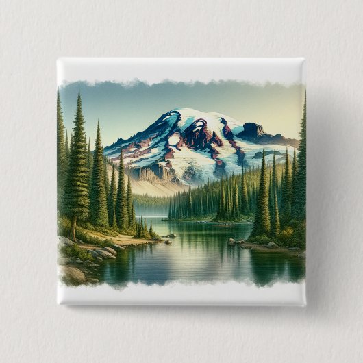 Mount Rainier Nationalpark Wasserfarbe Button (Vorderseite)