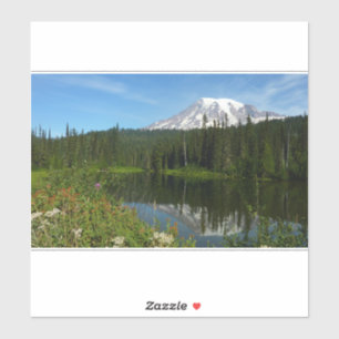 Mount Rainier Seereflektion mit Wildblumen Aufkleber