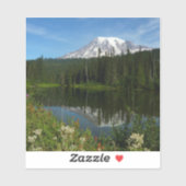 Mount Rainier Seereflektion mit Wildblumen Aufkleber (Blatt)