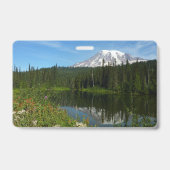 Mount Rainier Seereflektion mit Wildblumen Ausweis (Rückseite)