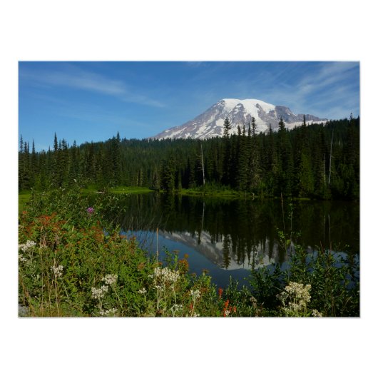 Mount Rainier Seereflektion mit Wildblumen Poster (Vorderseite)