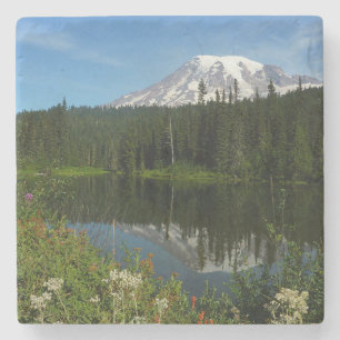 Mount Rainier Seereflektion mit Wildblumen Steinuntersetzer