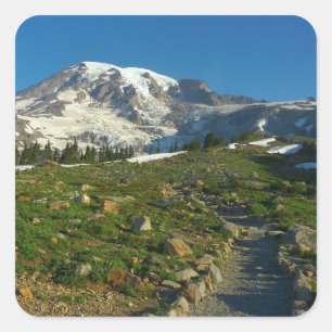 Mount Rainier Skyline Trail Aussicht Quadratischer Aufkleber