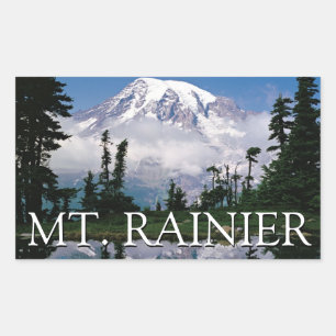 Mount Rainier Spiegelung in einem Bergteich Rechteckiger Aufkleber