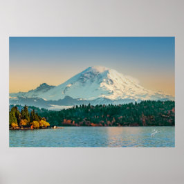 Mount Rainier über dem Washington Lake Sunset Fine Poster