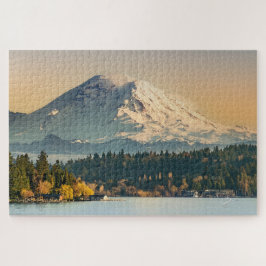 Mount Rainier über dem Washington Lake Sunset Fine Puzzle