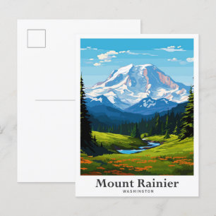 Mount Rainier Washington Reise Illustration Postkarte