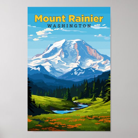Mount Rainier Washington Travel Art Vintag Poster (Vorne)