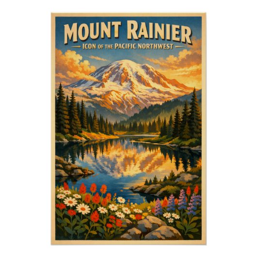 Mount Rainier, Washington, USA, in a classic retro Poster (Vorderseite)