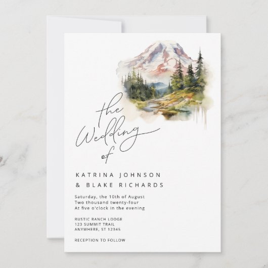 Mount Rainier Washington Wedding Einladung (Vorderseite)