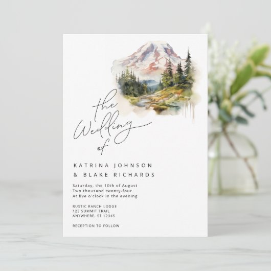 Mount Rainier Washington Wedding Einladung (Stehend Vorderseite)