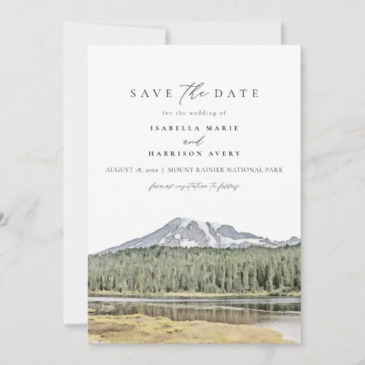 MOUNT RAINIER Wasserfarbe Ziel Save the Date Einladung (Vorderseite)