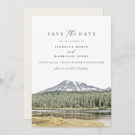 MOUNT RAINIER Wasserfarbe Ziel Save the Date Einladung (Vorne/Hinten)