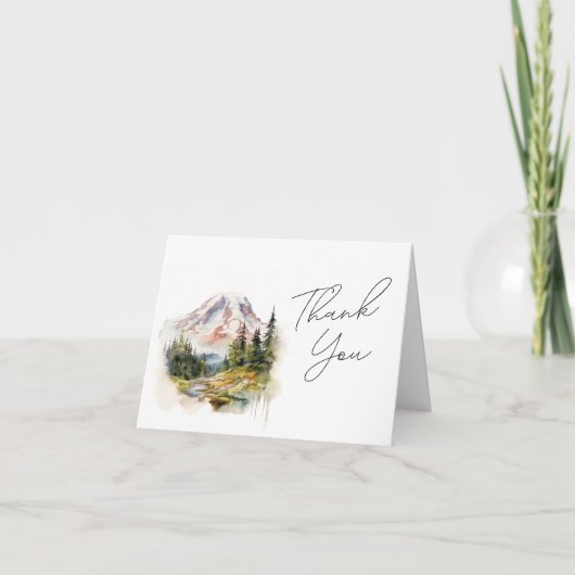Mount Rainier Watercolor Wedding Dankeskarte (Vorderseite)