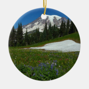 Mount Rainier, Wildblumen und Schnee Keramik Ornament