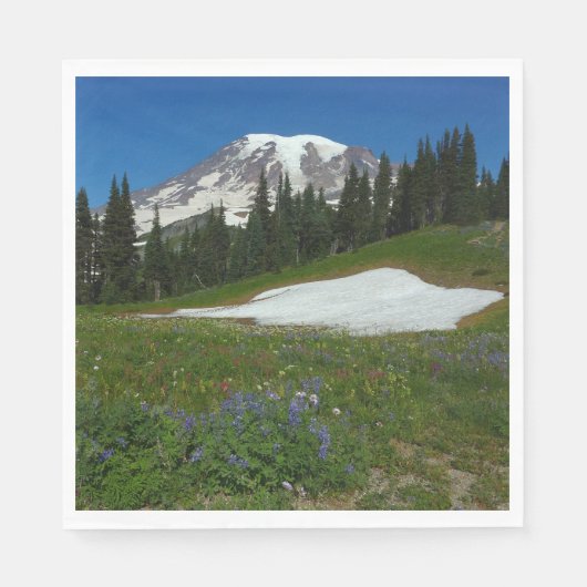 Mount Rainier, Wildblumen und Schnee Serviette (Vorderseite)