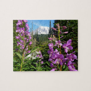 Mount Rainier zwischen lila Phlox-Blumen Puzzle