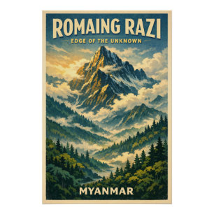 Mount Romaing Razi, Myanmar Retro-Reise Poster