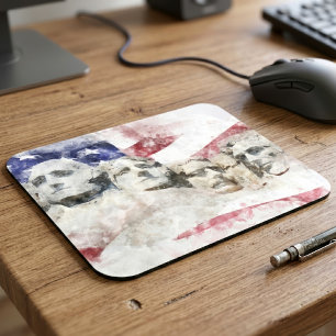 Mount Rushmore Aquarell mit amerikanischer Flagge Mousepad