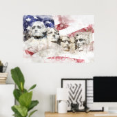 Mount Rushmore mit amerikanischer Flagge schwänzt Poster (Heimbüro)