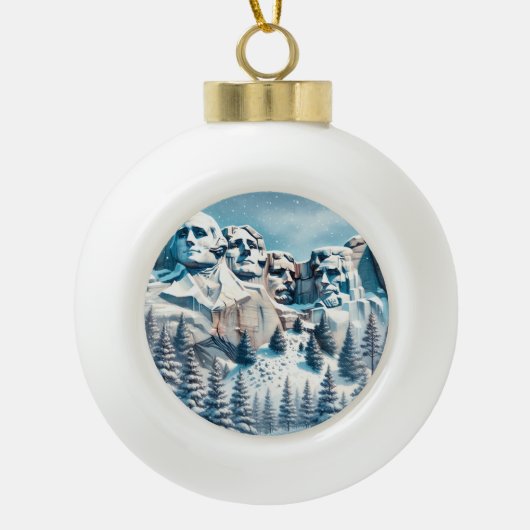 Mount Rushmore Nationalpark Snowy Christmas Keramik Kugel-Ornament (Vorderseite)