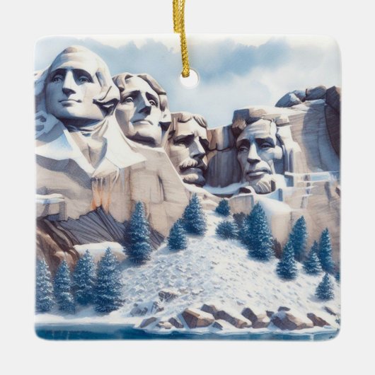 Mount Rushmore Schnee Weihnachten Keramikornament (Vorderseite)