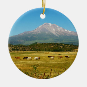 Mount Shasta Horse Herd Keramik Ornament