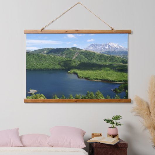 Mount St Helens Coldwater Lake Scenic Landscape Wandteppich Mit Holzrahmen (Schlafzimmer)