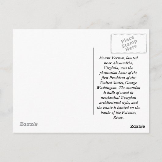 Mount Vernon Postkarte (Rückseite)