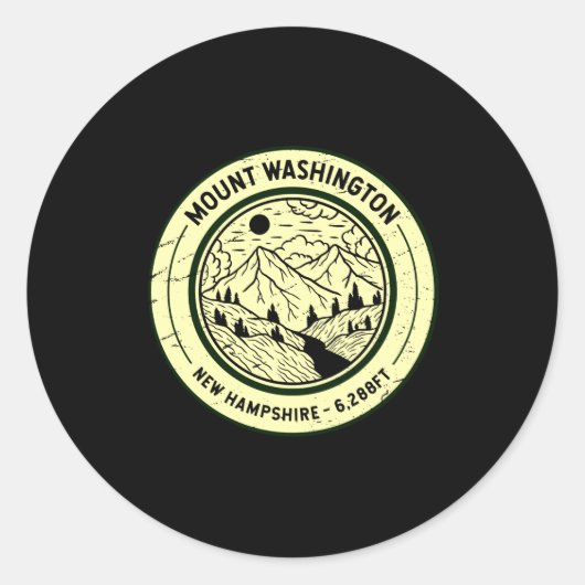 Mount Washington New Hampshire Hiking Skiing Retro Runder Aufkleber (Vorderseite)