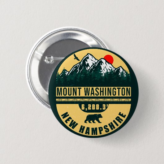 Mount Washington Nh Retro Sunset Souvenirs 60er Button (Vorne & Hinten)